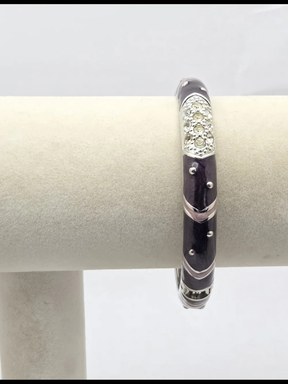 Premier Designs Purple & Pink Enamel Hinged Bangle Silver Tone Rhinestone Accent